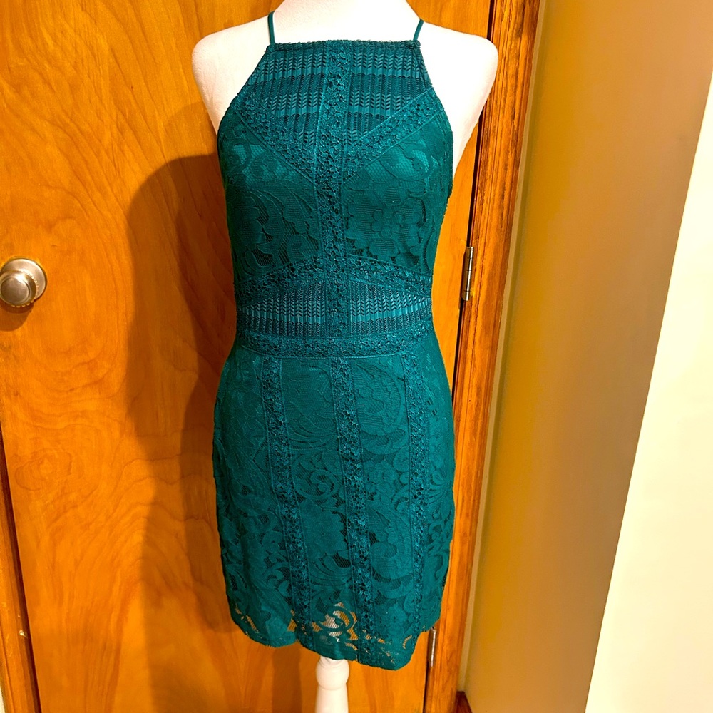 Topshop Green Sheath Mini Dress Halter Sleeveless